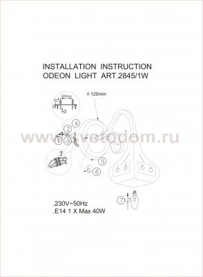 Настенный светильник бра с выключателем Odeon light 2845/1W BAHAR