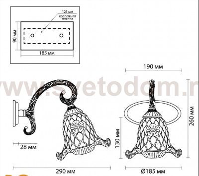 Светильник настенный бра Odeon light 2884/1W VICTORI
