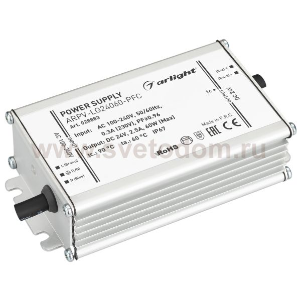 Блок питания ARPV-LG24060-PFC (24V, 2.5A, 60W) Arlight 28883