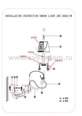 Светильник настенный бра Odeon light 2922/1W TALSANO