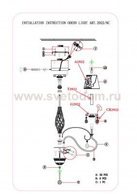 Люстра потолочная Odeon light 2922/8C TALSANO