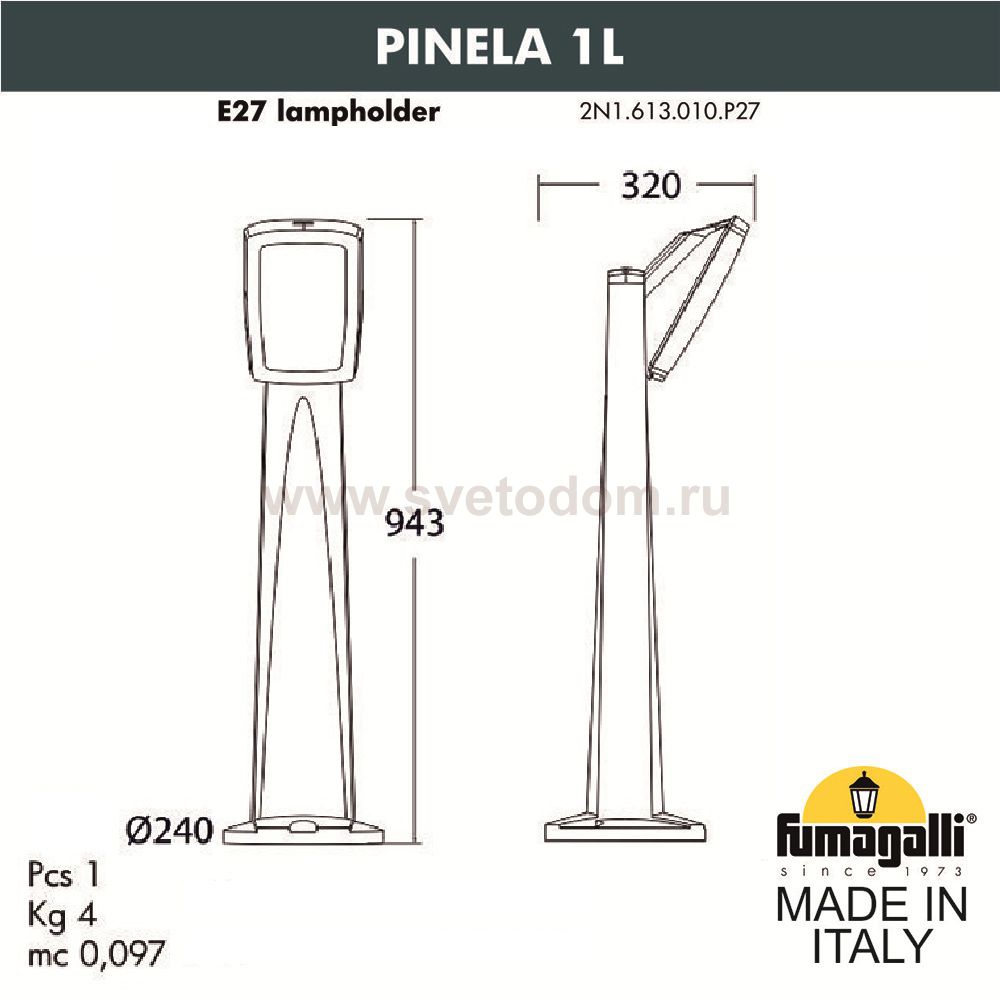 Садовый светильник-столбик FUMAGALLI PINELA 1L 2N1.613.010.WYF1R