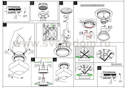 Встраиваемый и накладный светильник Eglo 92681 TORTOLI