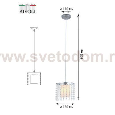 Светильник подвесной (подвес) Rivoli Rosco 3041-201 1 * E27 60 Вт хрусталь модерн