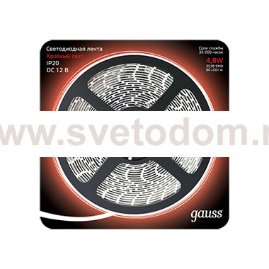 Лента LED 2835/60-SMD 4.8W 12V DC красный (блистер 5м) (312000705)