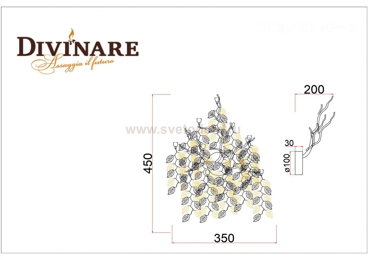 Светильник настенный Divinare 3136/01 AP-3 SALICE
