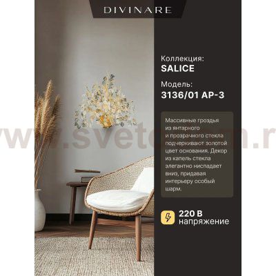 Светильник настенный Divinare 3136/01 AP-3 SALICE
