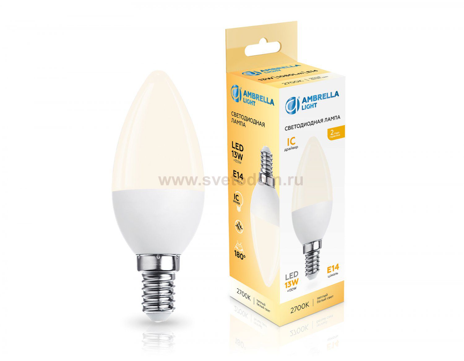 Лампа светодиодная Свеча C37 13W 2700K Ambrella 371313 LED C37 13W IC E14 2700K 175-265V
