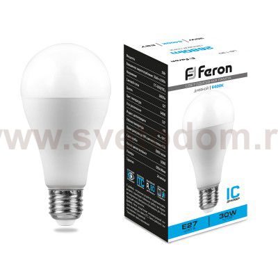 Лампа светодиодная, (30W) 230V E27 6400K A80, LB-130 Feron 38196