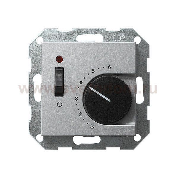 Gira S-55 Алюминий Термостат с размык.контактом, выкл. и контр.лампой (G39226)