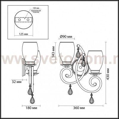 Светильник настенный бра Odeon light 3923/2W MAGENTA