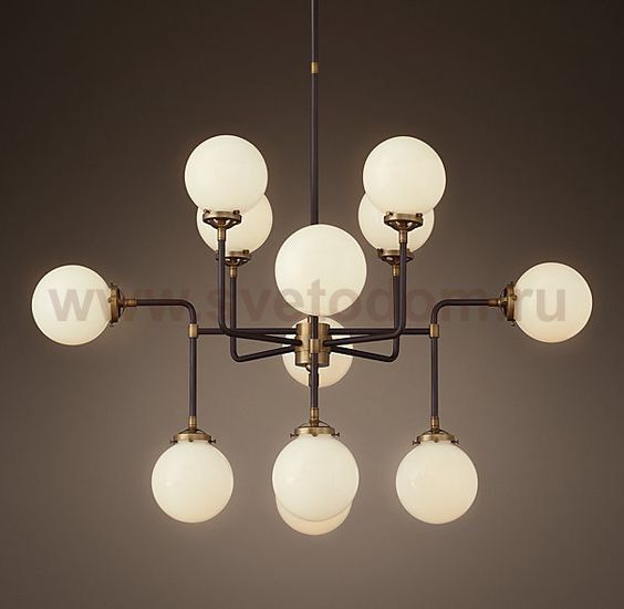 Люстра RH Bistro Globe Milk Glass 12-Light Chandelier Loft Concept 40.1541