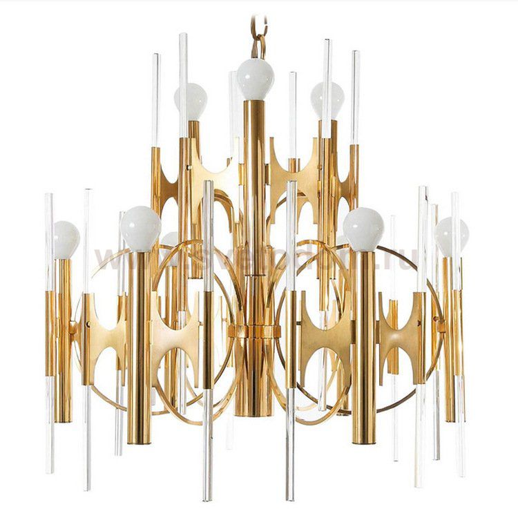 Люстра HUGE ITALIAN BRASS AND GLASS CHANDELIER BY GAETANO SCIOLARI 1970s Loft Concept 40.2077