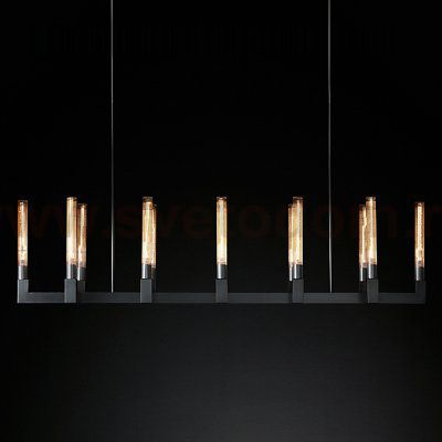 Люстра RH CANELLE Linear Chandelier 12 Modern Black Loft Concept 40.2986