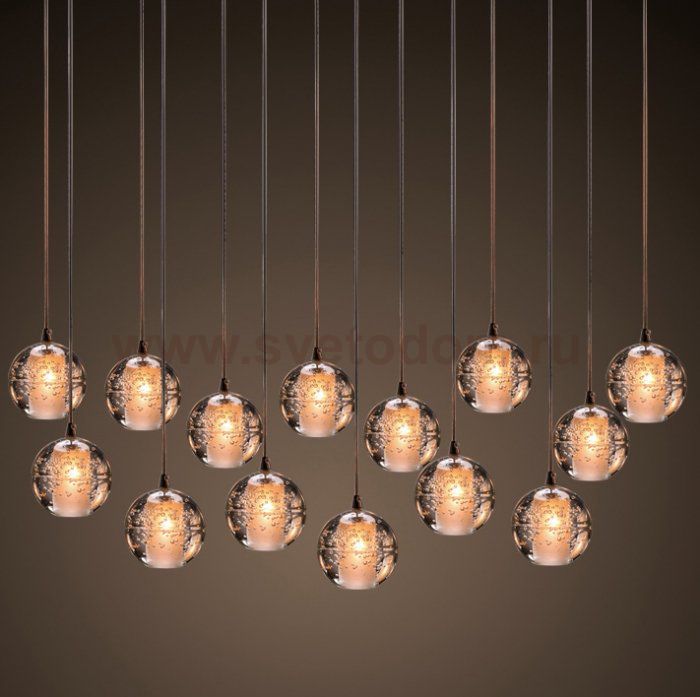 Люстра Bocci 14.14 Rectangle Pendant Chandelier Led Crystal Glass на прямоугольной планке Loft Concept 40.393