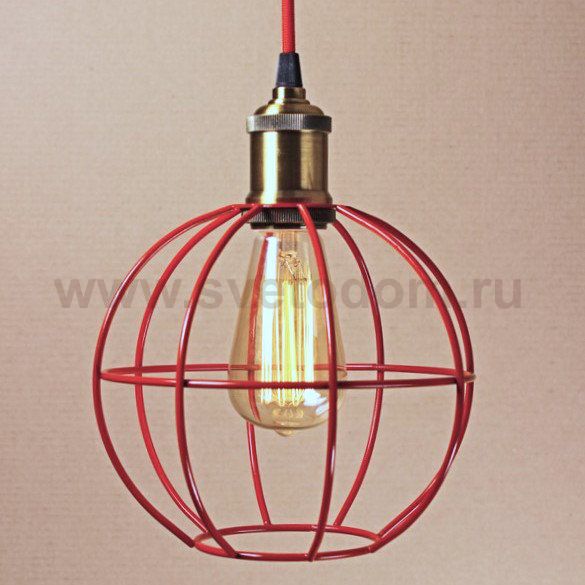 Подвесной светильник Wire Cage Pendant Ball Red Loft Concept 40.678