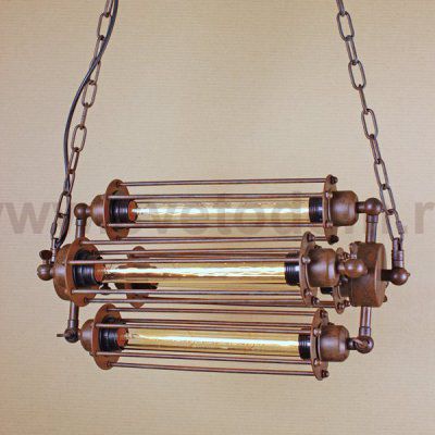 Подвесной светильник Loft Industrial Edison Cage Horizontal Quatro Chain Loft Concept 40.687.MT.BL.T1B