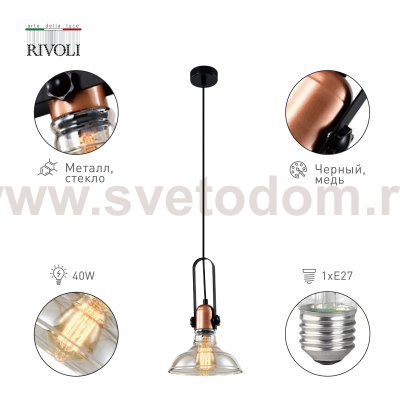 Светильник подвесной (подвес) Rivoli Leila 4093-201 1 х Е27 40 Вт потолочный