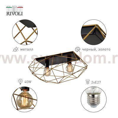 Светильник потолочный Rivoli Roxana 4097-312 2 х Е27 40 Вт для натяжных потолков