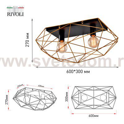 Светильник потолочный Rivoli Roxana 4097-312 2 х Е27 40 Вт для натяжных потолков