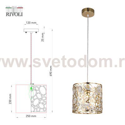 Светильник подвесной (подвес) Rivoli Reina 4142-201 1 х Е14 40 Вт