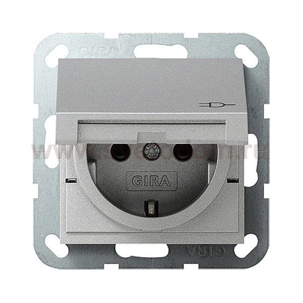 Gira S-55 Алюминий Розетка 1-ая с/з с защитными шторками с крышкой (G41426)