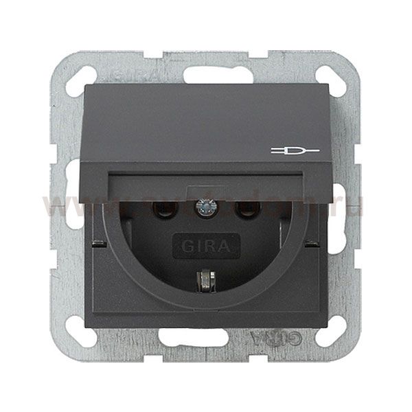 Gira S-55 Антрацит Розетка с/з с защитными шторками с крышкой (G41428)