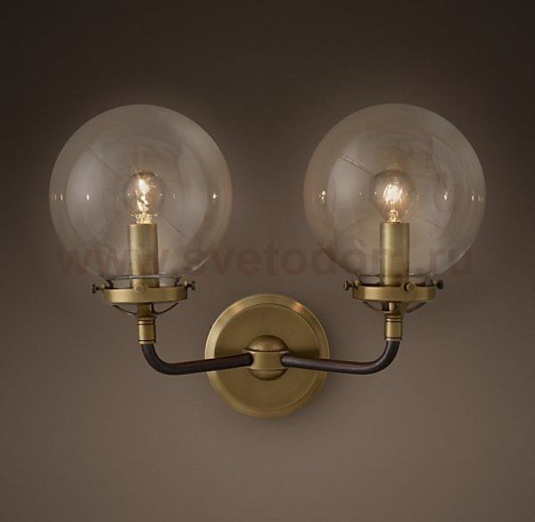 Бра Bistro Globe Clear Glass Double Sconce Brass Loft Concept 44.150