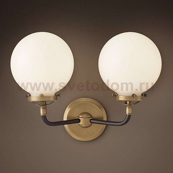 Бра Bistro Globe Clear Glass Double Sconce Brass Milk Loft Concept 44.152