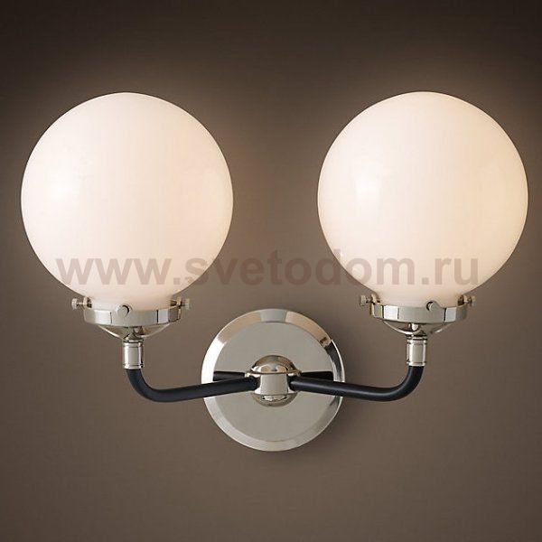 Бра Bistro Globe Milk Glass Double Sconce Nickel Loft Concept 44.153.MT.BL.T1B