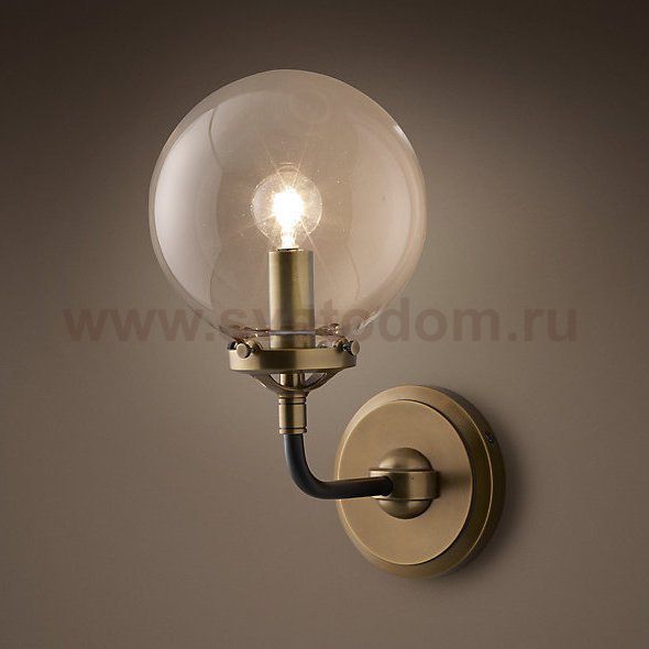 Бра Bistro Globe Clear Glass Single Sconce Brass Loft Concept 44.155