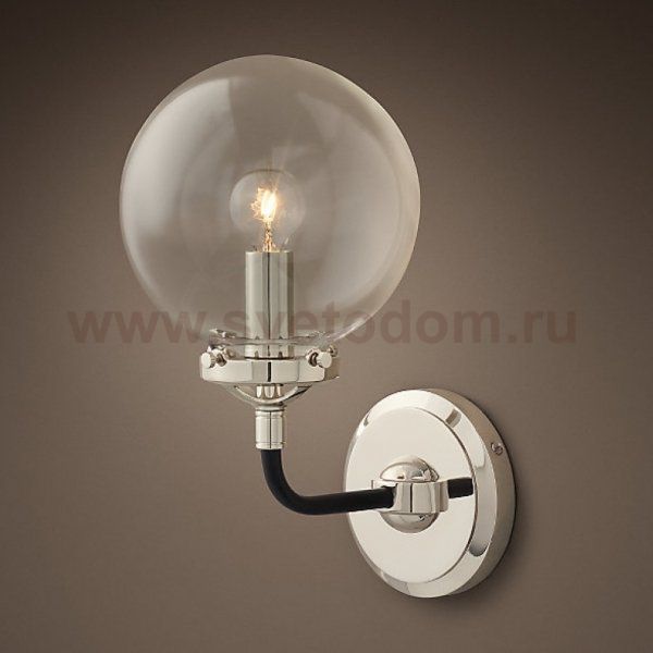 Бра Bistro Globe Clear Glass Single Sconce Nickel Loft Concept 44.157