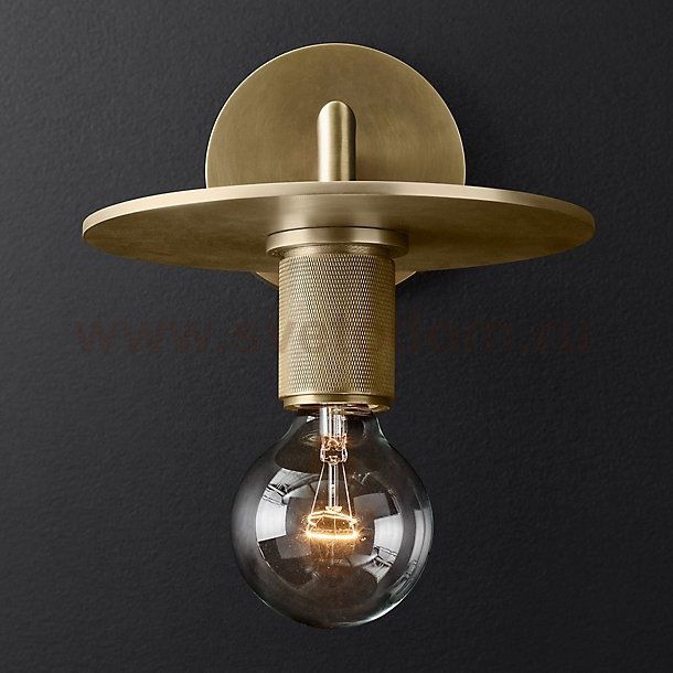Бра RH Utilitaire Knurled Disk Shade Sconce Brass Loft Concept 44.548