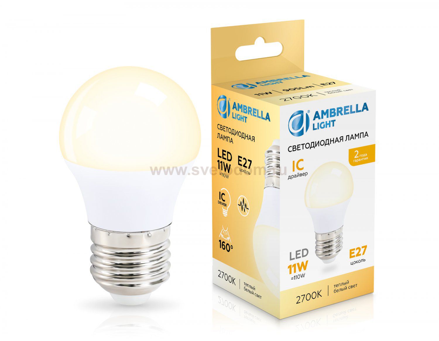 Лампа светодиодная Шар G45 11W 2700K Ambrella 451103 LED G45 11W IC E27 2700K 175-265V