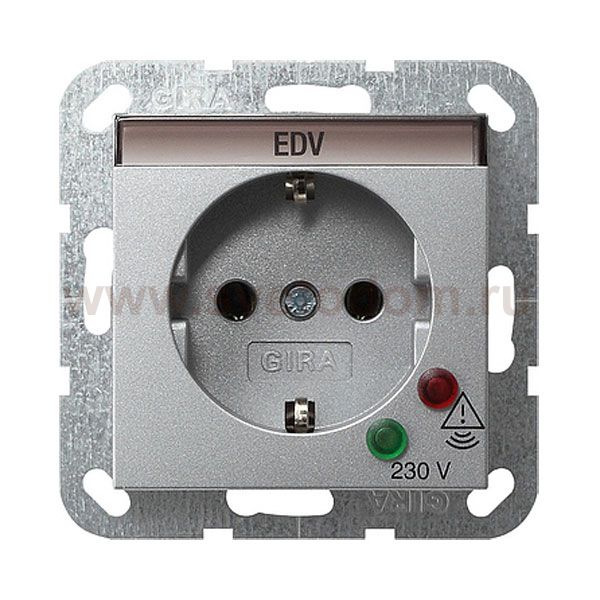 Gira S-55 Алюминий Розетка с/з с защитой от перенапряжения (G45126)