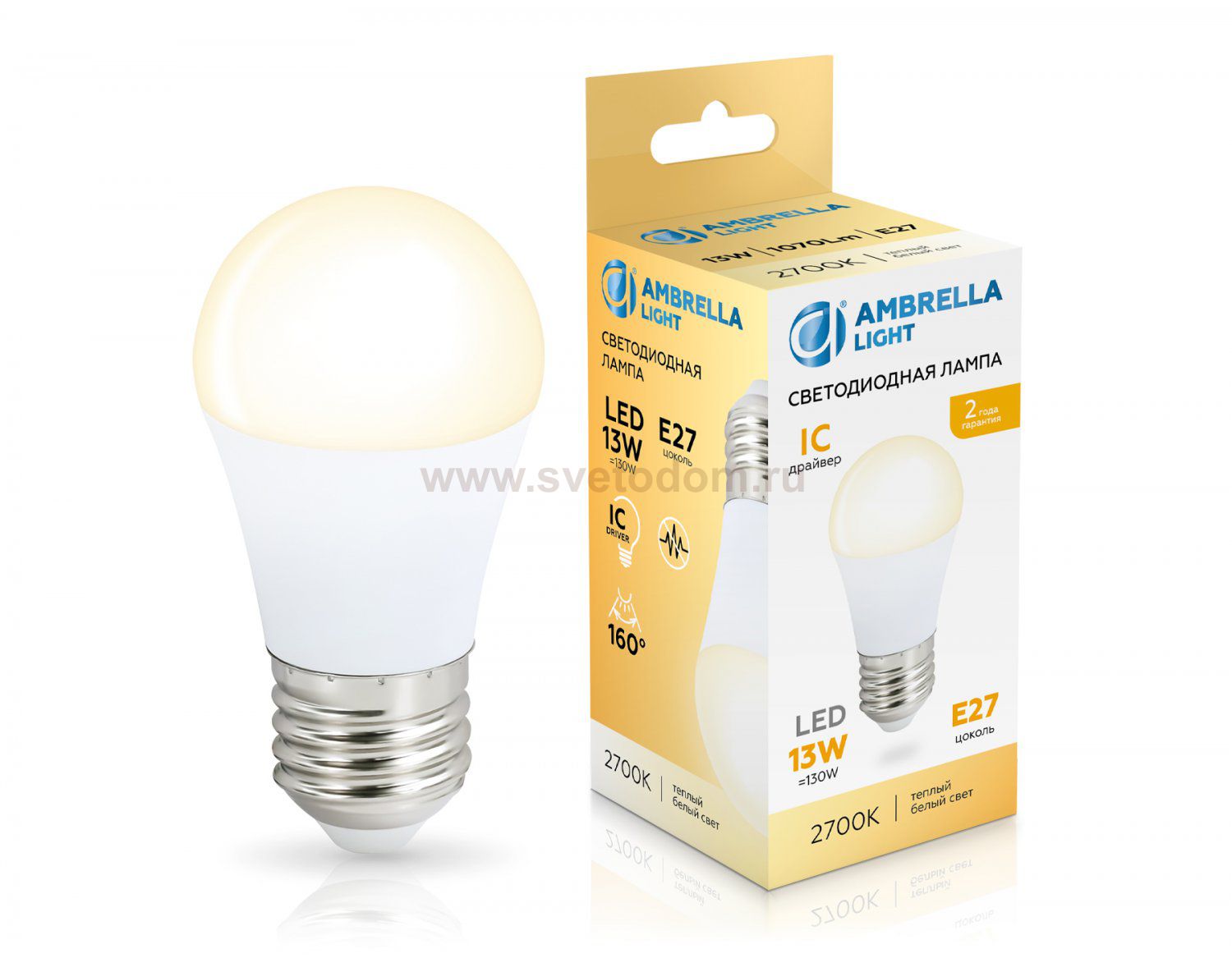 Лампа светодиодная Шар G45 13W 2700K Ambrella 451303 LED G45 13W IC E27 2700K 175-265V