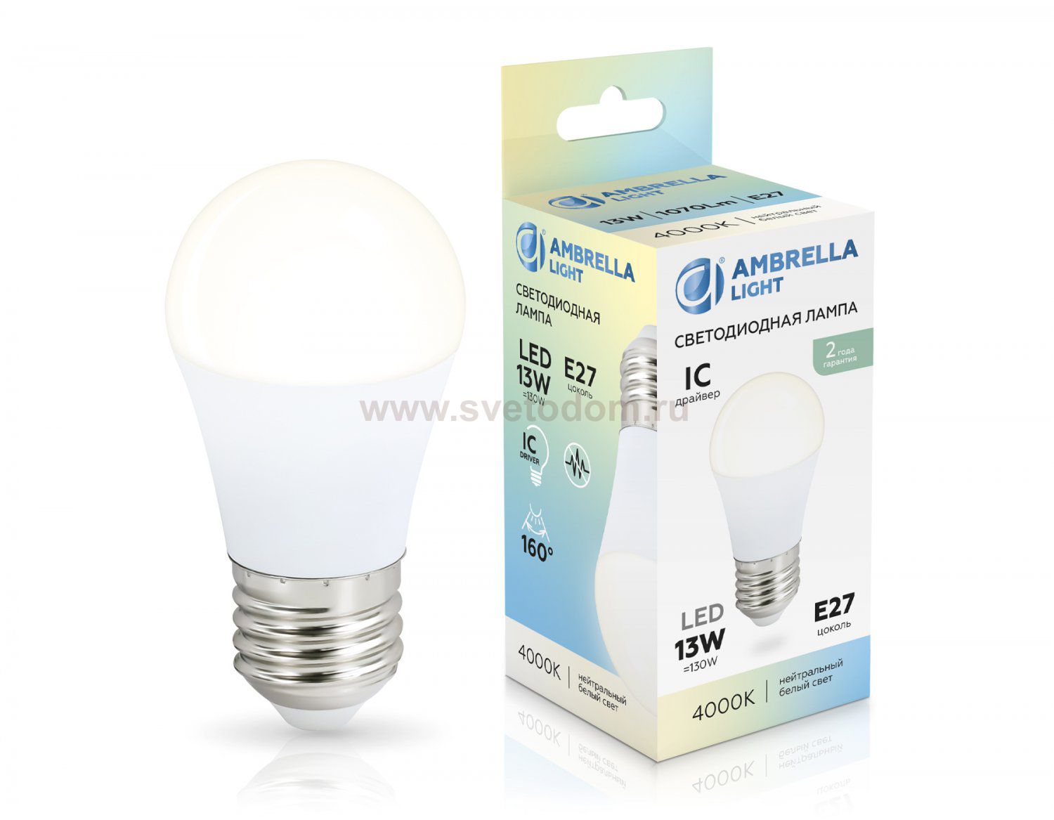Лампа светодиодная Шар G45 13W 4000K Ambrella 451304 LED G45 13W IC E27 4000K 175-265V