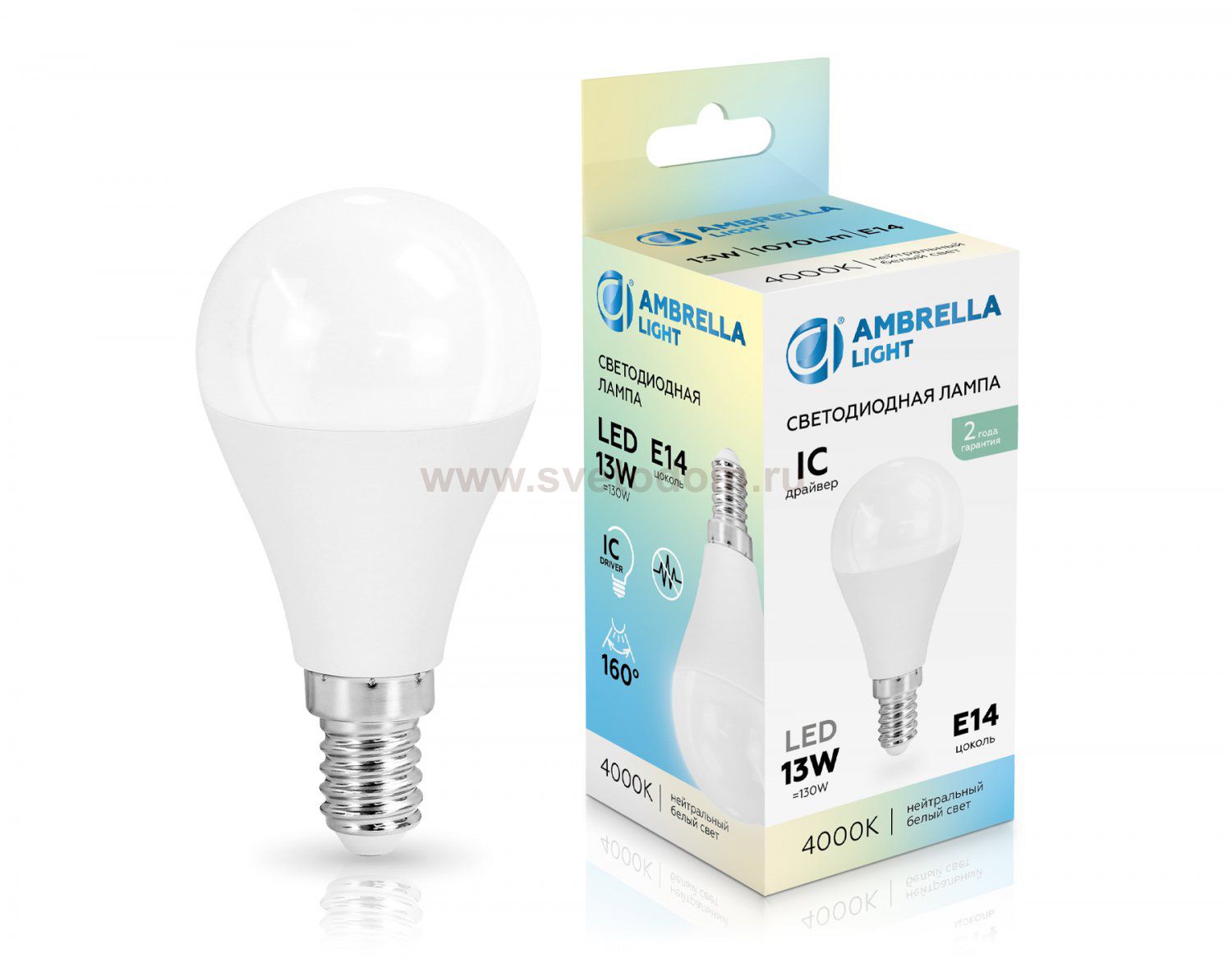 Лампа светодиодная Шар P45 13W 4000K Ambrella 451314 LED P45 13W IC E14 4000K 175-265V