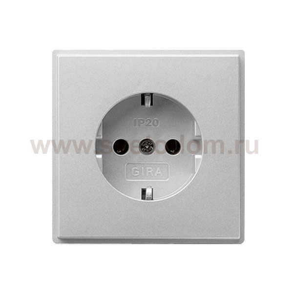 Gira TX-44 Алюминий Розетка с/з с защитными шторками и пиктограммой (G45365)