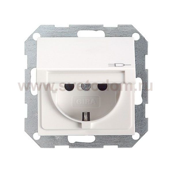 Gira S-55 Бел глянц Розетка с/з с крышкой (G45403)