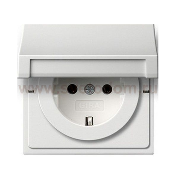 Gira F100 Бел глянц Розетка с/з с крышкой (G454112)