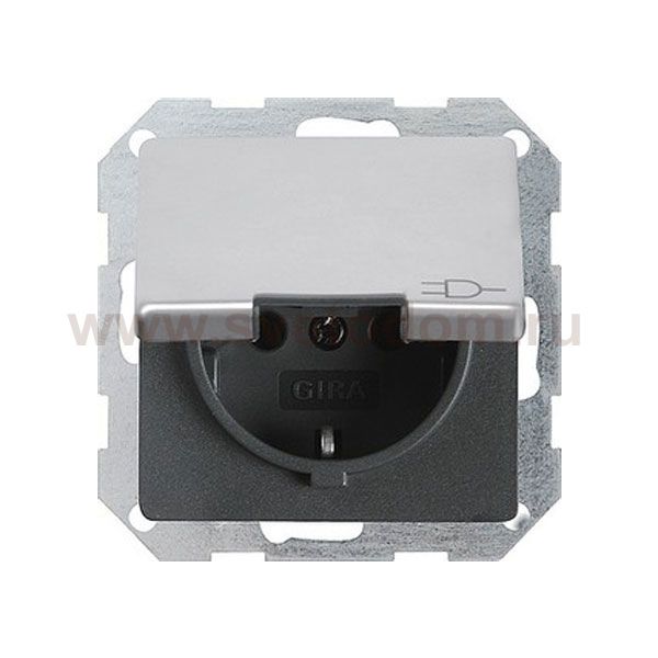 Gira E22 Алюминий Розетка с/з с крышкой (G454203)