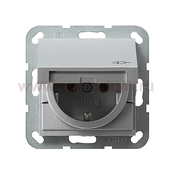 Gira S-55 Алюминий Розетка с/з с крышкой (G45426)