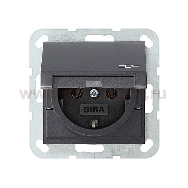 Gira S-55 Антрацит Розетка с/з с крышкой (G45428)
