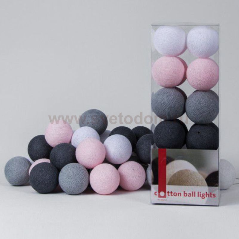 Гирлянда хлопковые фонарики Сotton Ball Pink-Grey Loft Concept 46.043-2