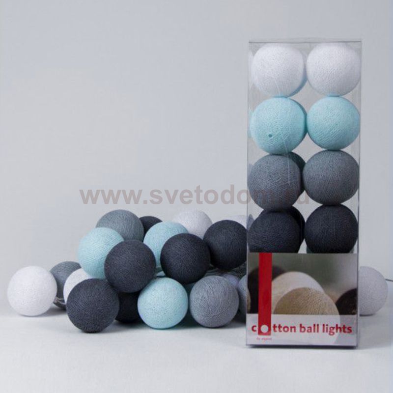 Гирлянда хлопковые фонарики Сotton Ball Aqua-Grey Loft Concept 46.044-2