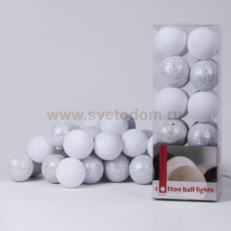 Гирлянда хлопковые фонарики Сotton Ball White-Silver Loft Concept 46.052-2