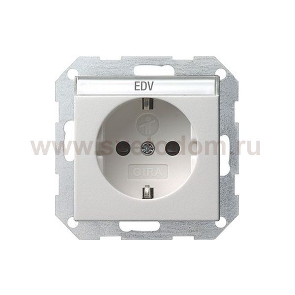 Gira S-55 Бел глянц Розетка с/з с защитными шторками и полем для надписи (G46203)