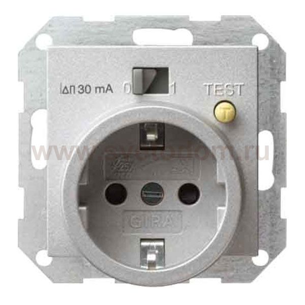 Gira S-55 Алюминий Розетка с УЗО, ток утечки 30 мА (G47726)