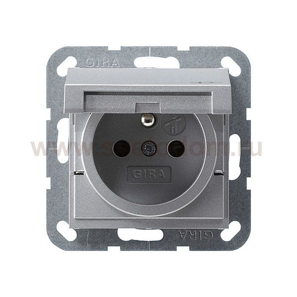 Gira S-55 Алюминий Розетка с/з и крышкой, с защитными шторками (G48826)